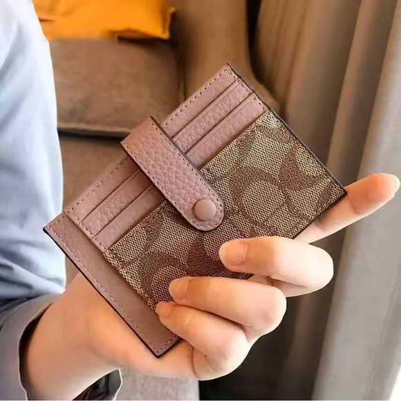 Women's Monogram Card Holder – Pink Vegan Leather - Picture 2 of 11